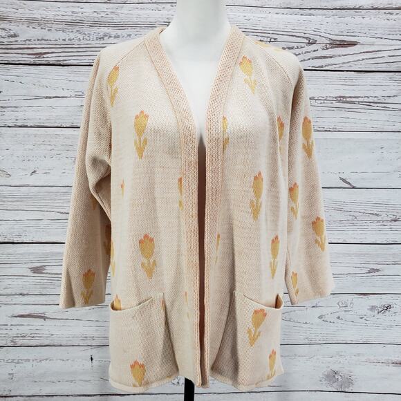 RosaLee Originals California Floral Knit Open Sweater Cardigan Size Medium - Picture 2 of 13